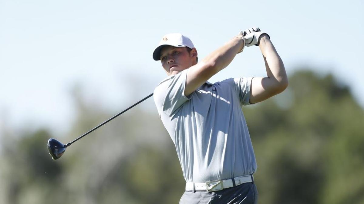 Former Blaine standout Ryan Wallen, a senior at Wyoming, watches a shot during the 2016 Mountain West Men’s Golf Championship in Tucson, Arizona.