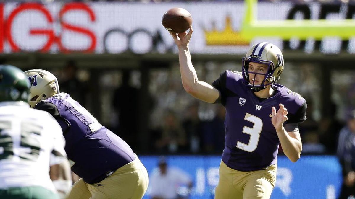Washington quarterback Jake Browning throws against Sacramento State in the first half of an NCAA college football game Saturday, Sept. 12, 2015, in Seattle.