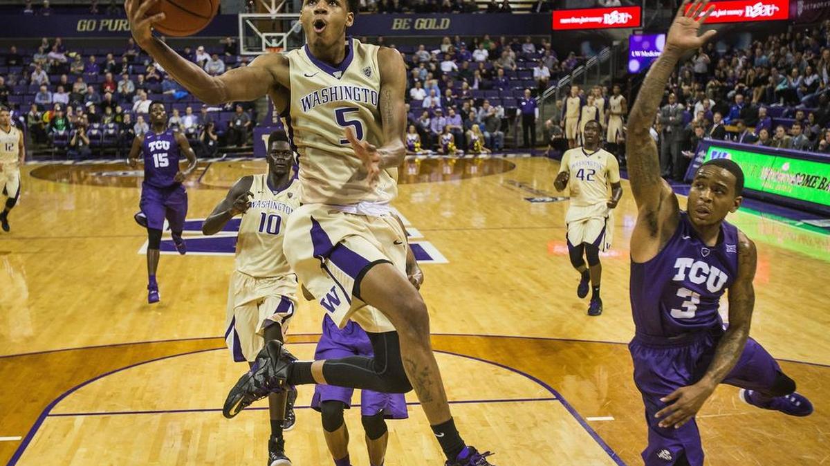 Washington’s Dejounte Murray (5) and six other freshmen will get their first taste of a hostile road atmosphere Saturday when the Huskies visit Washington State.