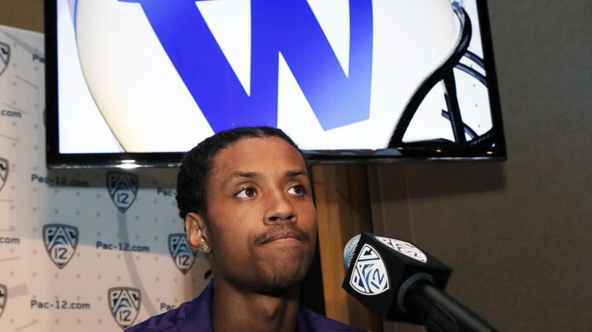 Washington defensive back Kevin King speaks at the Pac-12 NCAA college football media day in Hollywood, Calif., on Friday, July 15, 2016.