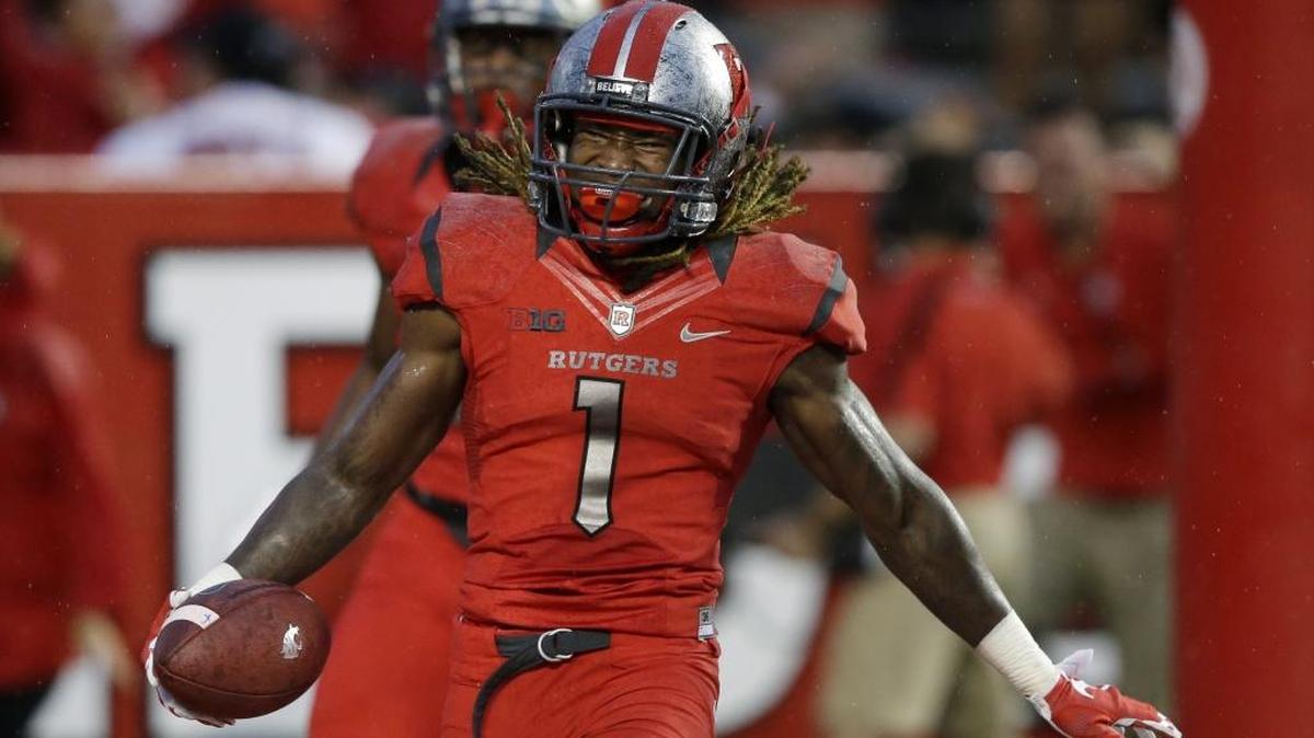 Janarion Grant of Rutgers celebrates in a game against WSU a year ago. Grant returned a kickoff and a punt for touchdowns. He faces the Huskies on Saturday.