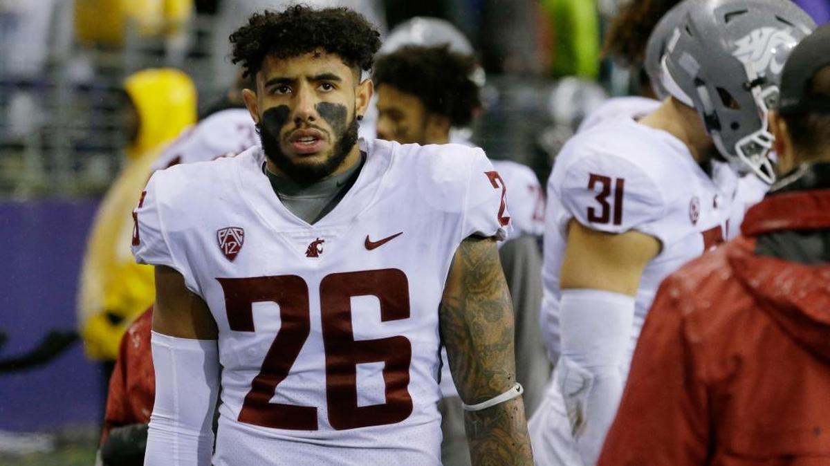 Washington State safety Hunter Dale walks on the sideline late in the second half of the team’s 41-14 loss to Washington, Saturday, Nov. 25, 2017, in Seattle.