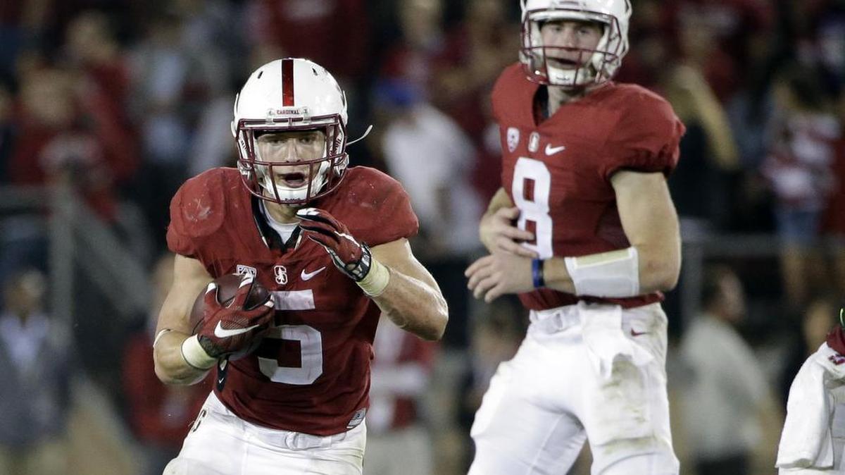 Christian McCaffrey (5) is Stanford’s most-utilized weapon in the backfield, and he likely will pick up the 47 rushing yards he needs to reach 1,000 for the season against WSU on Saturday.