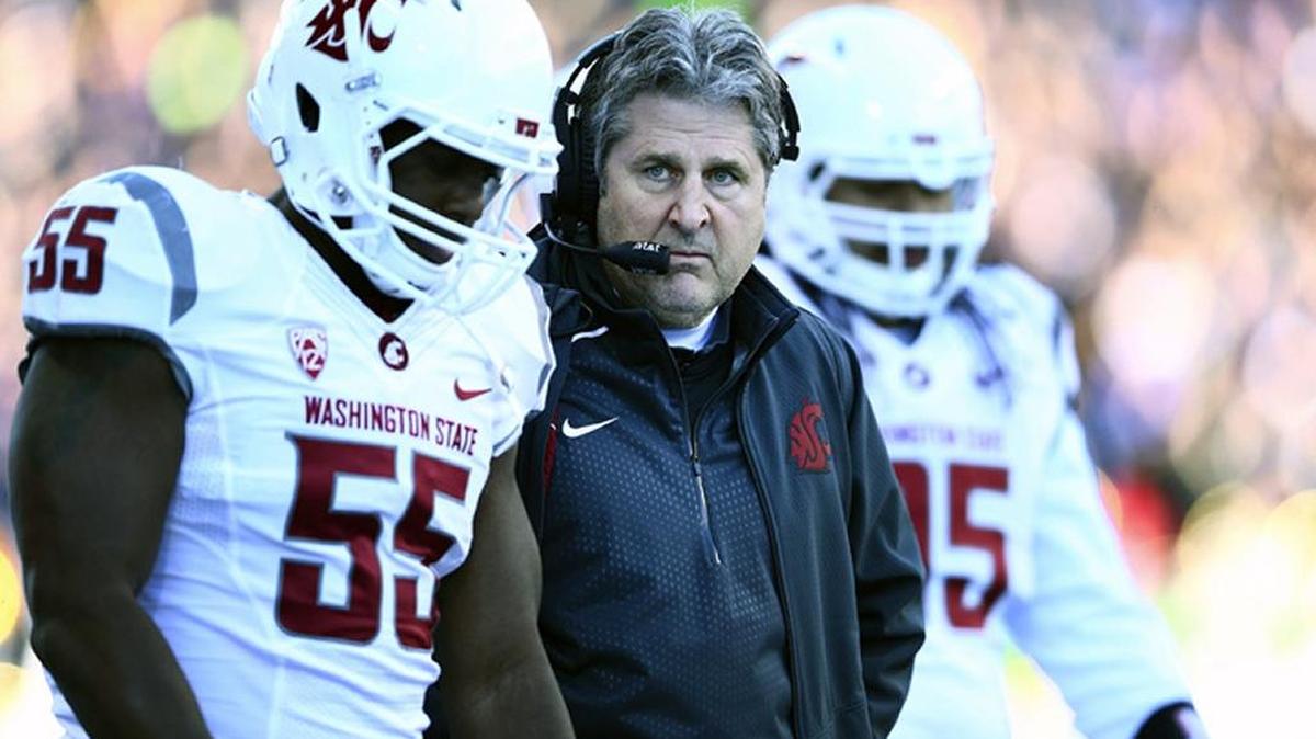 Washington State head coach Mike Leach on the sidelines during the first half of the 108th Apple Cup against Washington at Husky Stadium in Seattle on Friday, Nov. 27, 2015. Washington won, 45-10.
