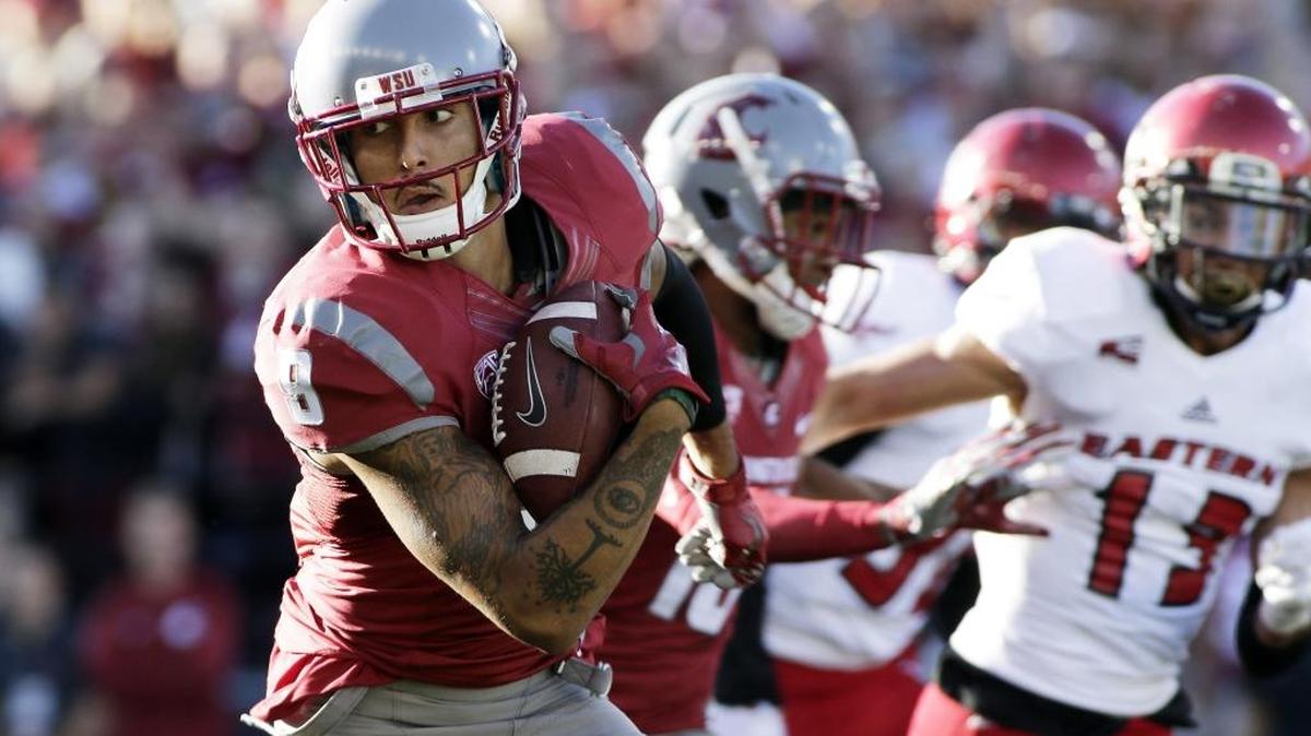 Washington State wide receiver Gabe Marks runs for a touchdown during a game against Eastern Washington in Pullman, Wash., on Sept. 3, 2016.