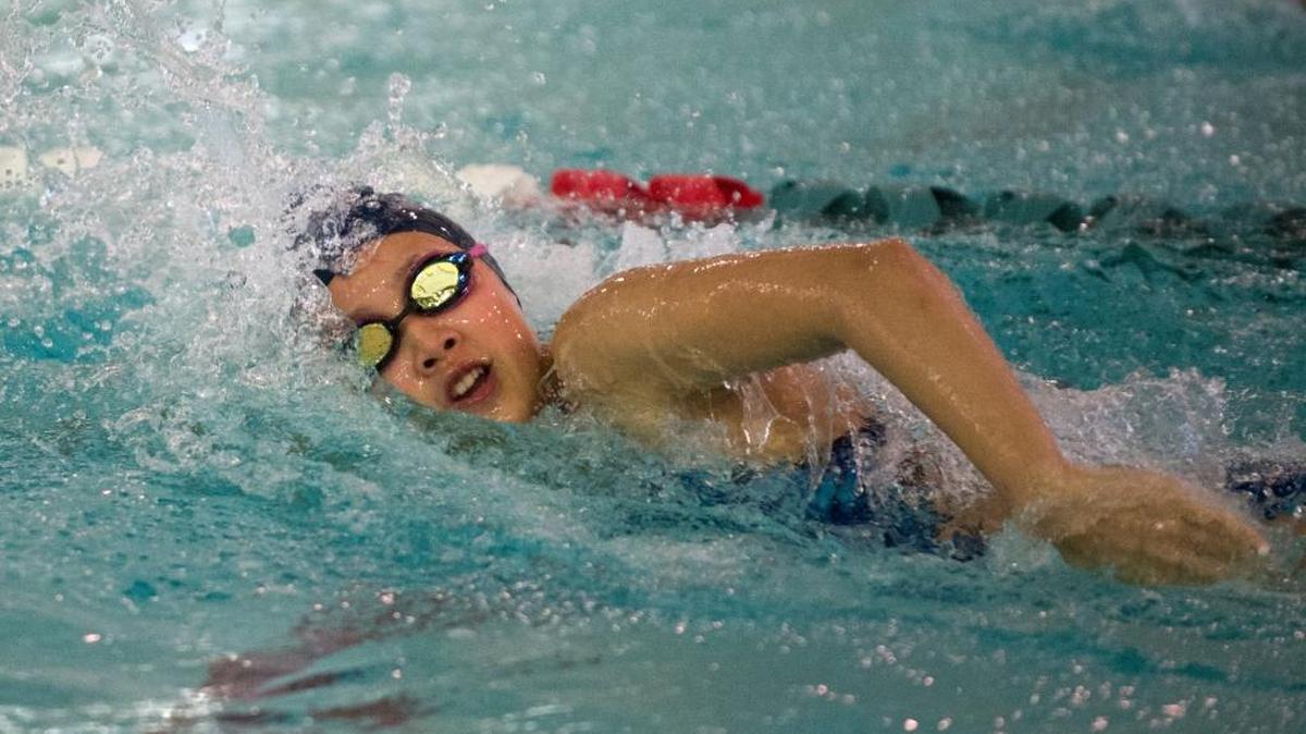 Squalicum’s Yanran Le swims in a meet against Bellingham Oct. 15 at Arne Hanna Aquatic Center.
