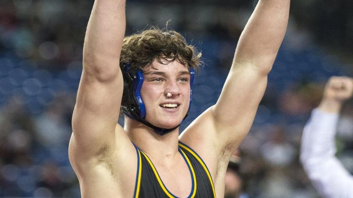 Ferndale’s Ben Broselle celebrates winning the Class 3A 182-pound state championship at Mat Classic XXVIII at the Tacoma Dome.