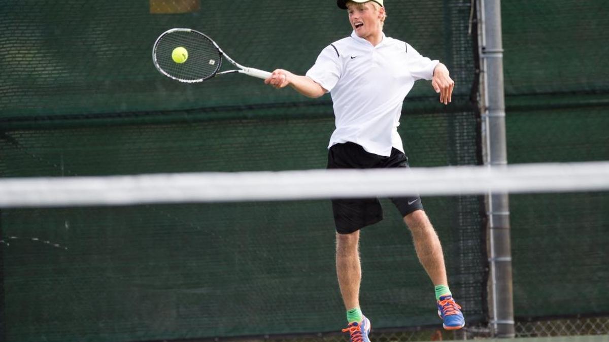 Sehome’s Max Schmotolokha returns the ball in a Sept. 23 match.