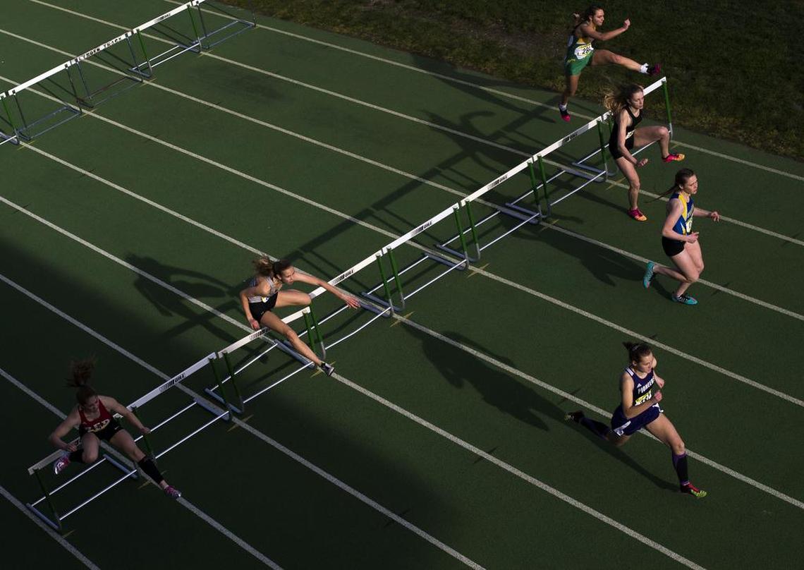 Athletes compete at the Bedlington Twilight Invitational track meet at Lynden High School in 2016.