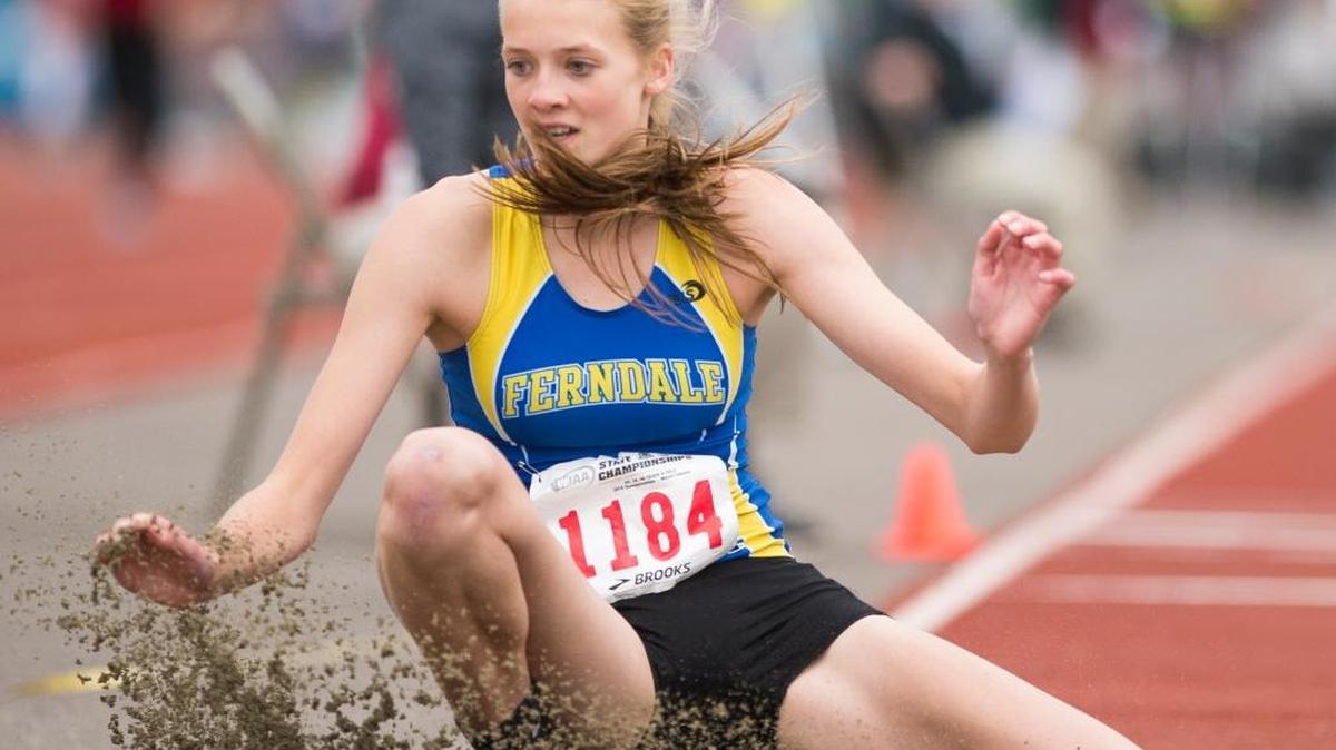 Ferndale’s Rylee Weg competes in the triple jump at the Class 3A Track and Field State Championships on Saturday, May 28, at Mount Tahoma High School in Tacoma.