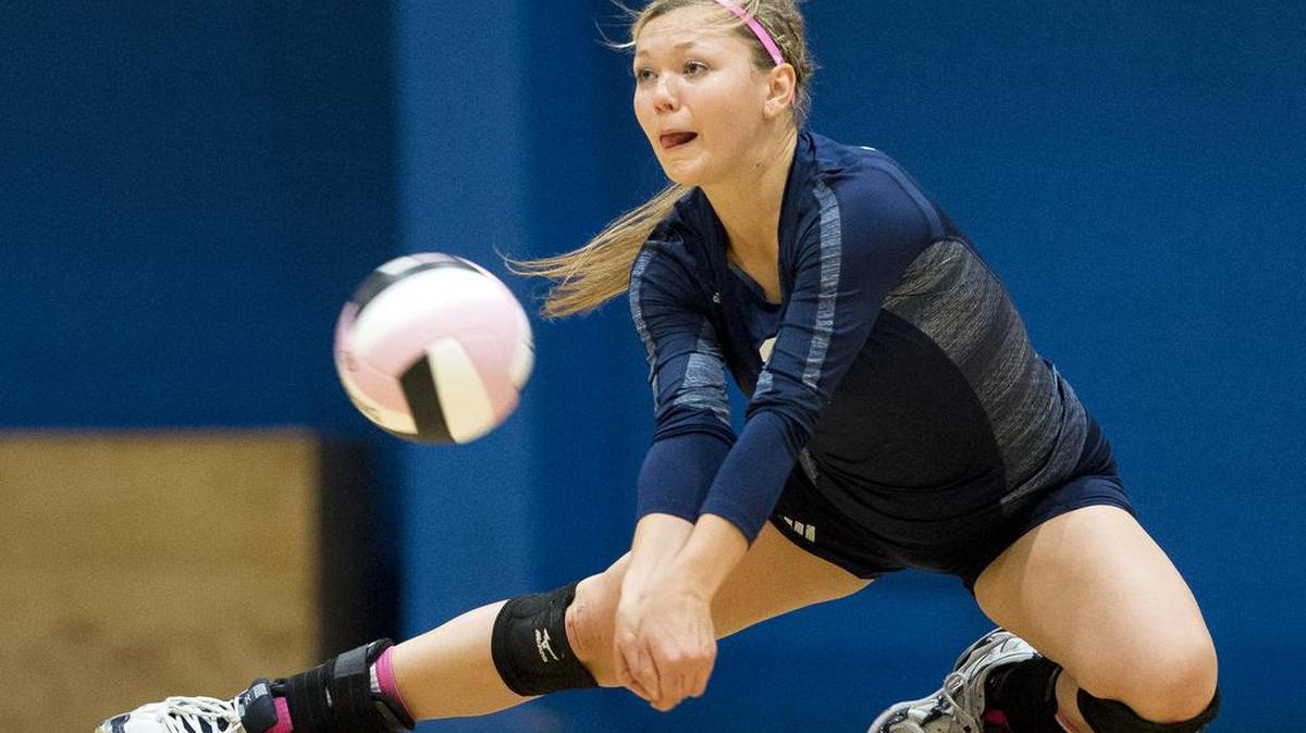 Lynden Christian’s Emmalee Bailey makes a dig during a 3-1 victory over Ferndale on Thursday, Oct. 13, at Ferndale High School.