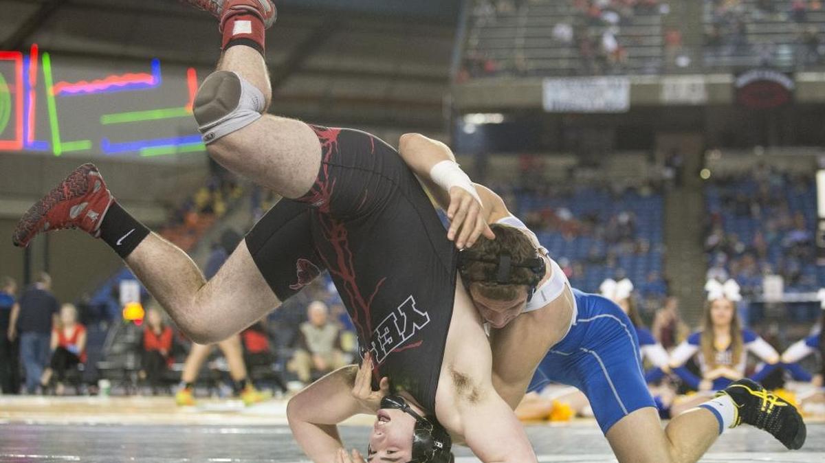 Ferndale’s Ben Broselle controls Yelm’s Jeremy Smith during the Class 3A 195-pound championship match at Mat Classic XXIX on Feb. 18 at the Tacoma Dome. Broselle, who won a second state title, has been selected The Bellingham Herald’s All-Whatcom County Wrestler of the Year.
