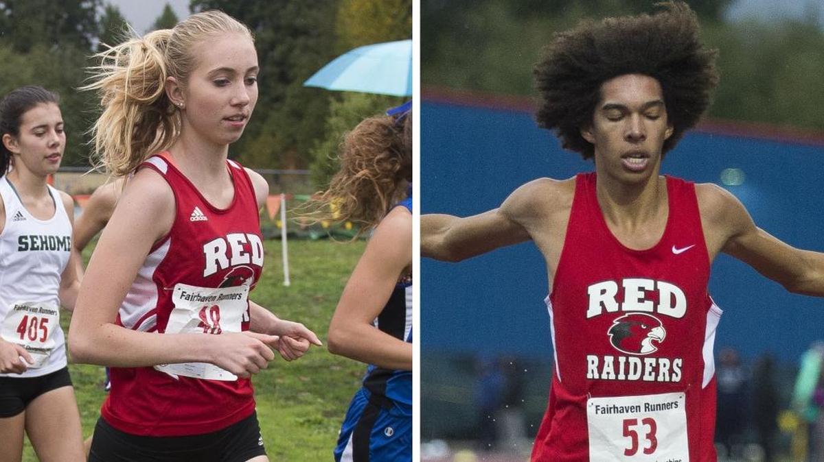 Bellingham's Annika Reiss, left, and Cade Brown, were selected the All-Northwest Conference Cross County MVPs for 2017 by the league's coaches.