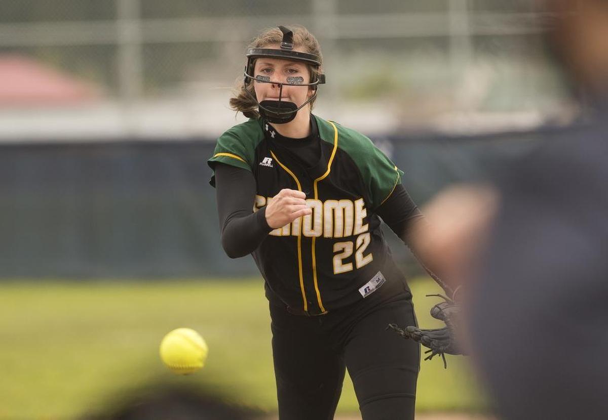 Sehome sophomore Savannah Smith delivers a pitch during the Class 2A Bi-District Softball Tournament in Sedro-Woolley.