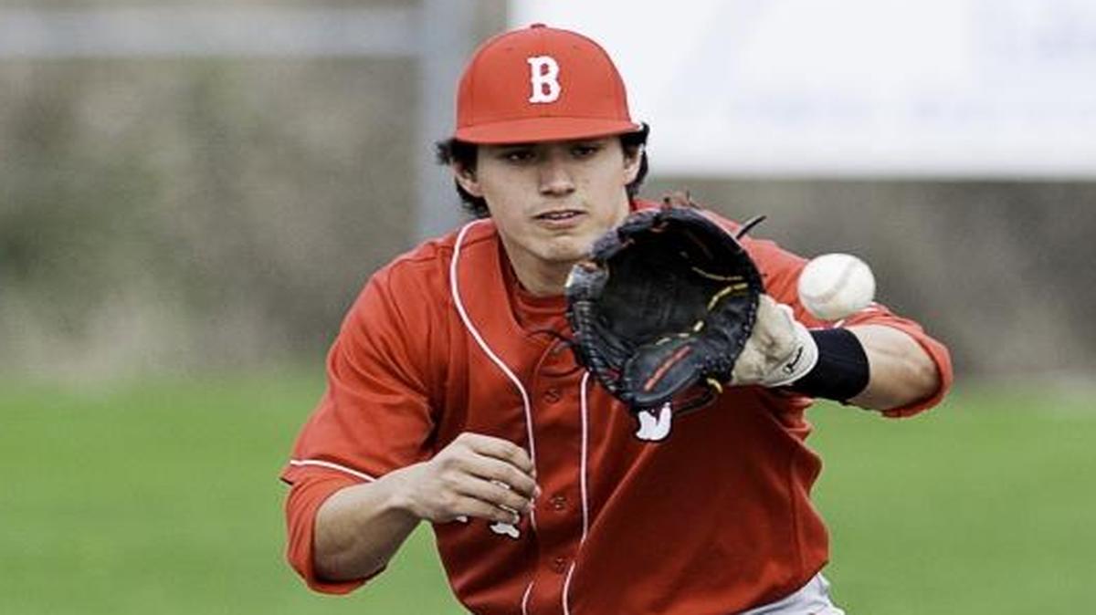 Austin Shenton fields a throw during a 2015 game against Ferndale. The former Bellingham High School standout made the Opening Day roster of MLB’s Tampa Bay Rays.