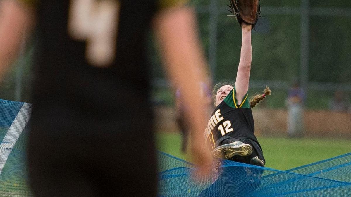 Sehome's Tori McDowell robs a 3-run home run to win a game 12-11 against Granite Falls on Wednesday, May 18, in Sedro-Woolley.