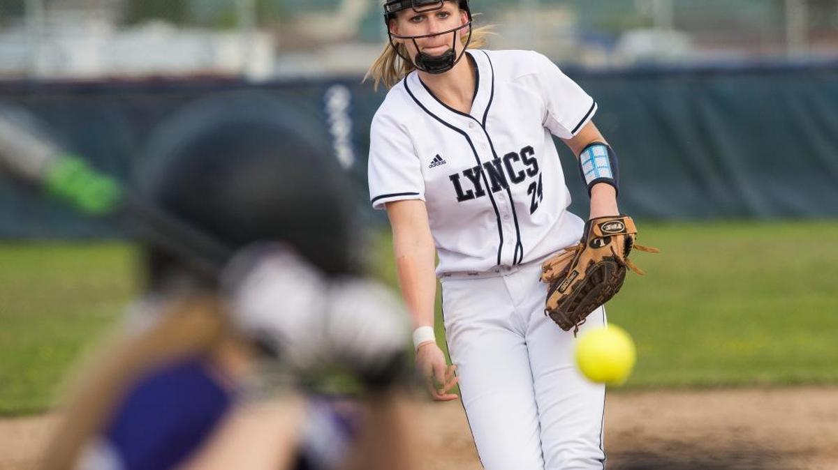 Sam Van Loo pitched Lynden Christian to a 22-1, five-inning win over Nooksack Valley at the District 1 2017 Softball Tournament on Thursday, May 18, at Janicki Fields in Sedro-Woolley.