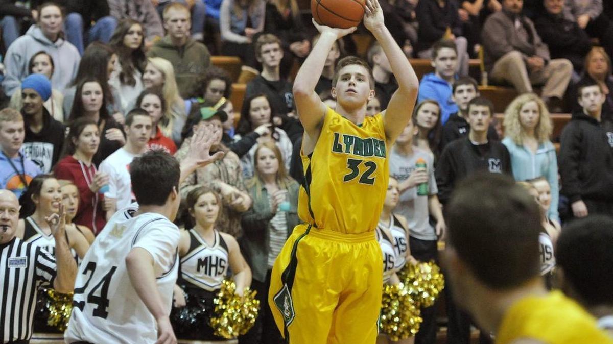 Lynden’s Sterling Somers puts up a shot against Meridian in January 2014.