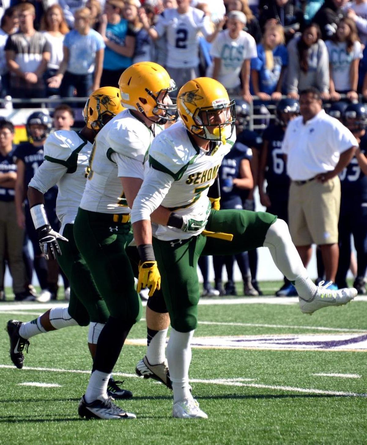 Sehome’s Taylor Rapp celebrates during a game against Cascade Christian on Sept. 5 at Husky Stadium in Seattle.