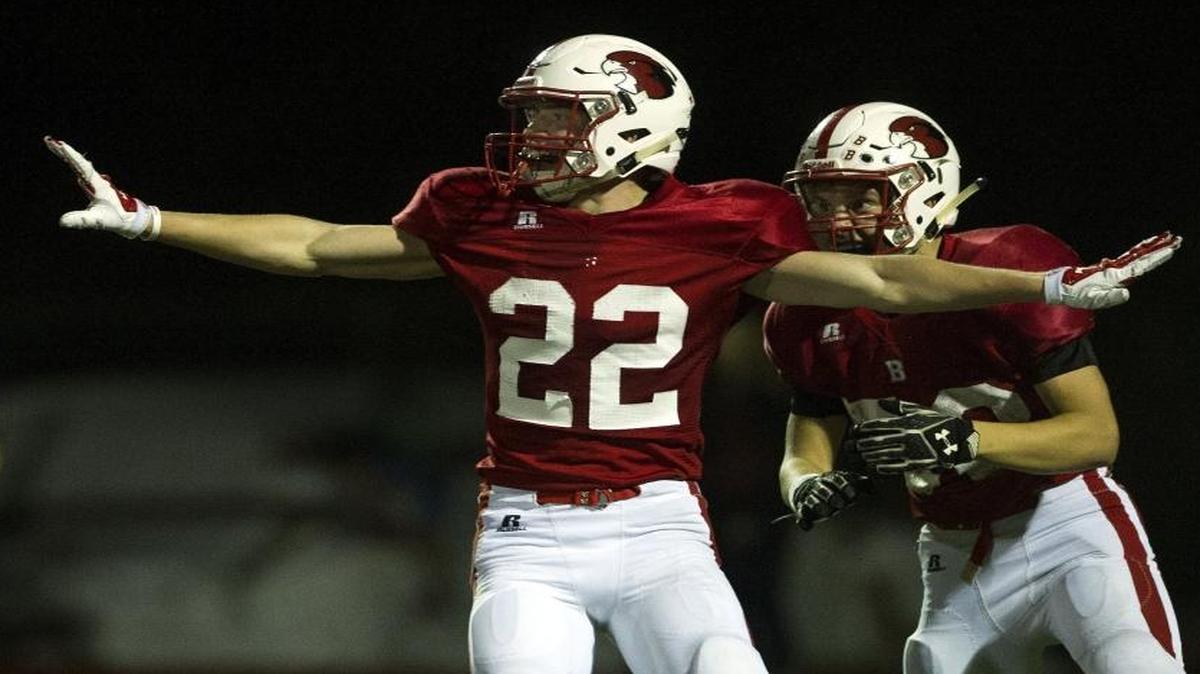 Bellingham receiver Ethan Fields (22) celebrates after scoring a touchdownagainst Sehome Oct. 7 at Civic Stadium.