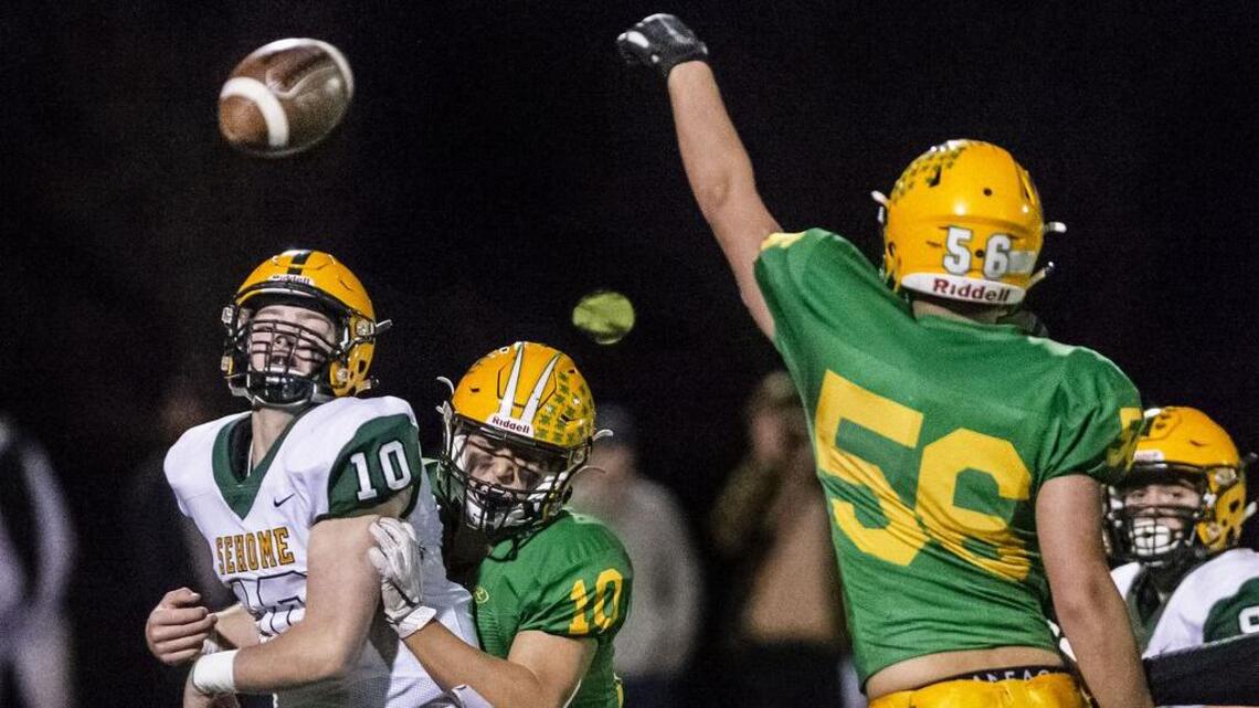 Lynden’s senior captain Case Zweegman dominates on defense, but he can catch, too