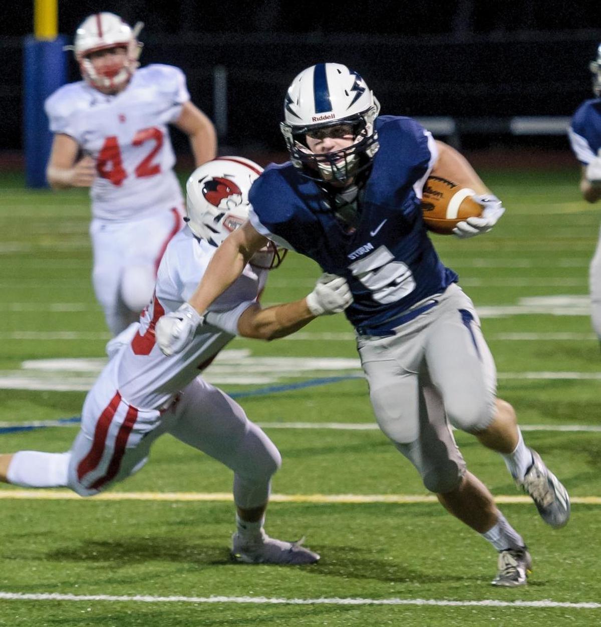 Squalicum’s Ben Peterson breaks away during a football game Friday, Sept. 4. Peterson has accounted for eight touchdowns, has 288 receving yards and 129 rush yards through four games.