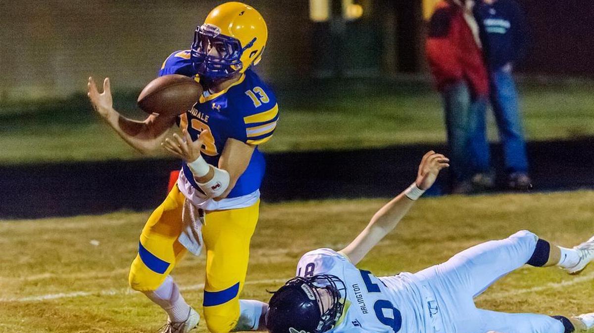 Ferndale’s James Hinson intercepts a pass intended for Arlington’s Dylan Simmons in the end zone Friday, Sept. 22.