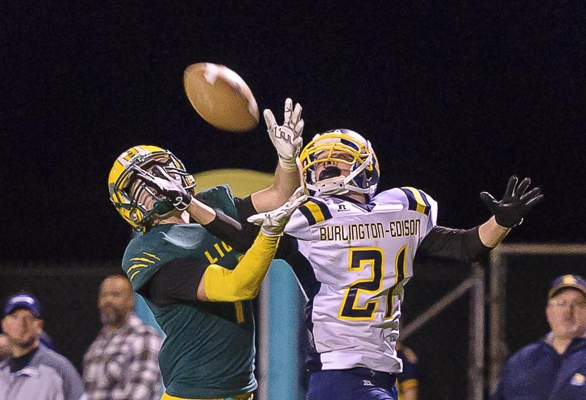 Lynden’s Jordan Wittenberg, left, leads the Northwest Conference with 504 yards receiving through six weeks.