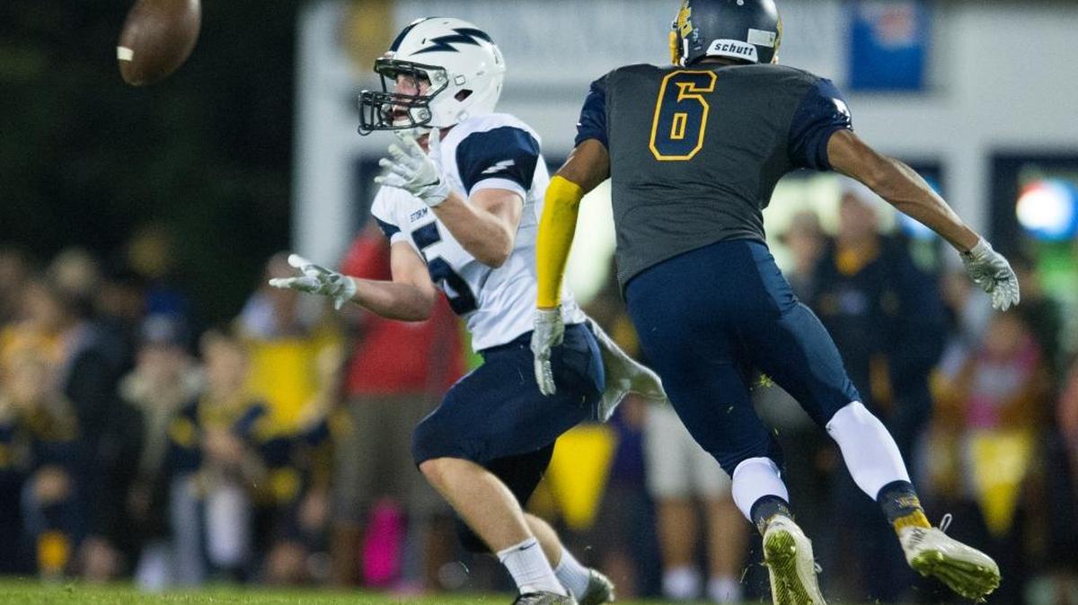 
Squalicum’s Ben Peterson catches a pass before taking it 68 yards for a touchdown during a game against Burlington-Edison on Friday, Oct. 2, in Burlington.
