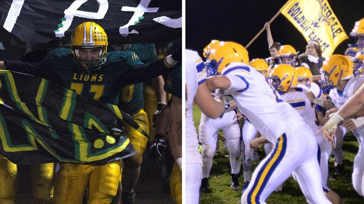 The Lynden and Ferndale football teams take the field before their 2016 meeting, won by the Golden Eagles 27-20. The two teams meet Friday at Ferndale High School.