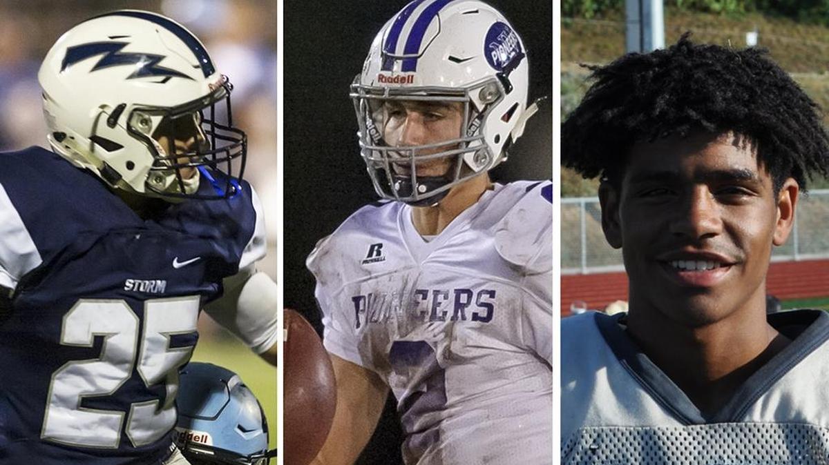 Squalicum's Triston Smith, left, Nooksack Valley's Casey Bauman and Squalicum receiver Ja'Lique Martin are Whatcom County's leading rusher, passer and receiver, respectively, heading into Week 3 of the 2017 season.