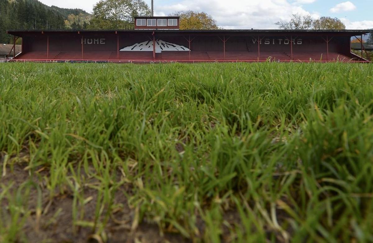The Bob Tisdale Field Mount Baker High School looks a little muddy Oct. 25. The field was closed for the rest of the football season because of the poor condition, but the field’s drainage system is being worked on this summer.
