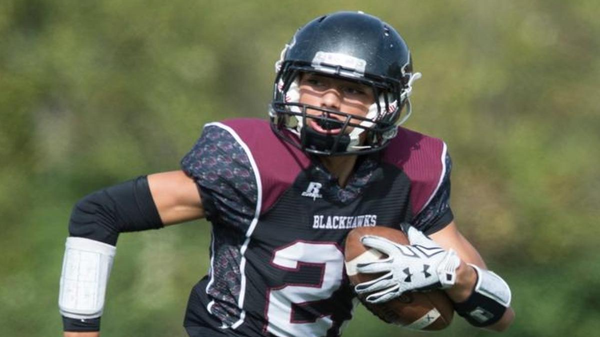 Lummi’s Caleb Revey runs with the ball during a 61-24 victory over Orcas Island Sept. 24. Revey is one of a number of players who will have a bigger role for the Blackhawks in 2017.