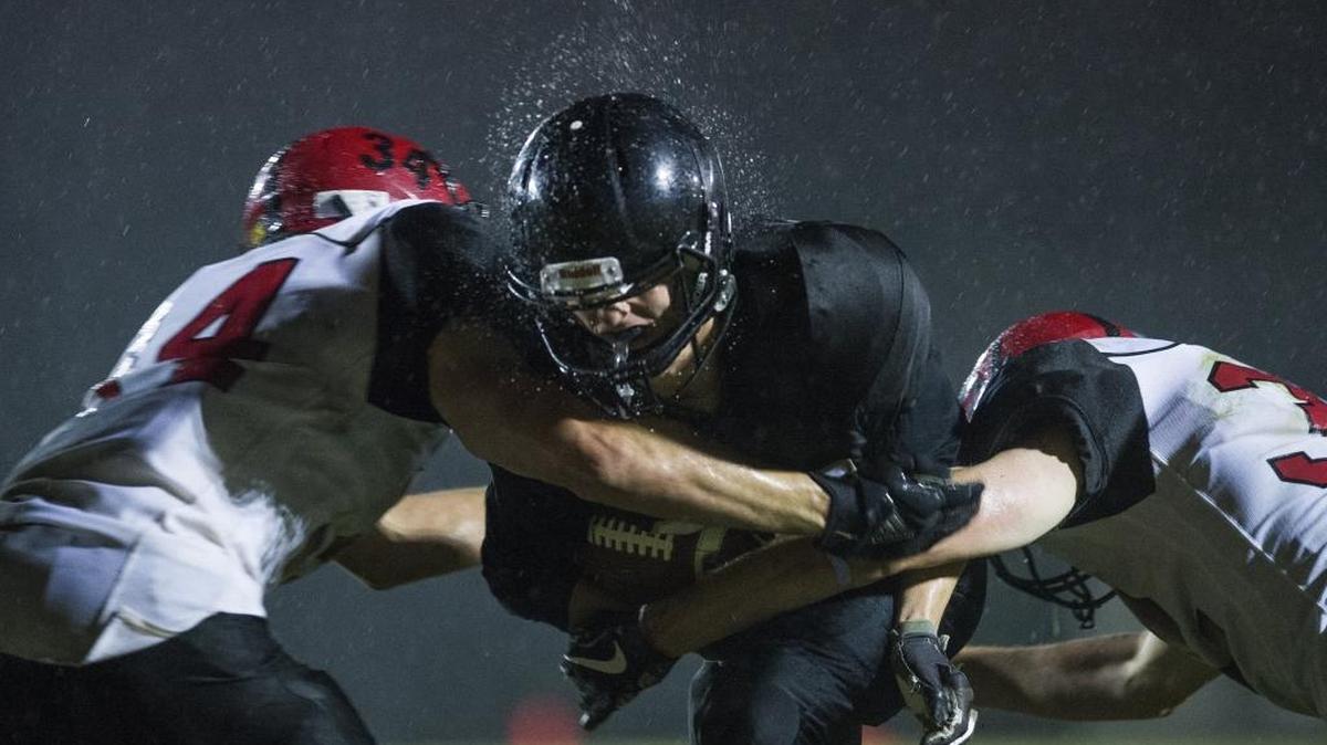 Meridian’s Lukas Hemenway scores a touchdown against Mount Baker during an Oct. 6 game. The Trojans host Hoquiam in the first round of the Class 1A State Playoffs Saturday at Civic Stadium.