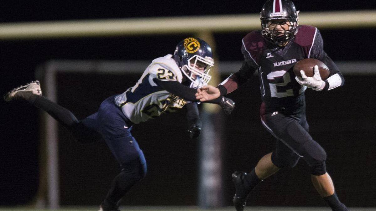Caleb Revey, right, and Lummi defeated Naselle 56-16 on Friday in the Class 1B state quarterfinals. The Blackhawks will face Neah Bay on Saturday at Everett Memorial Stadium.