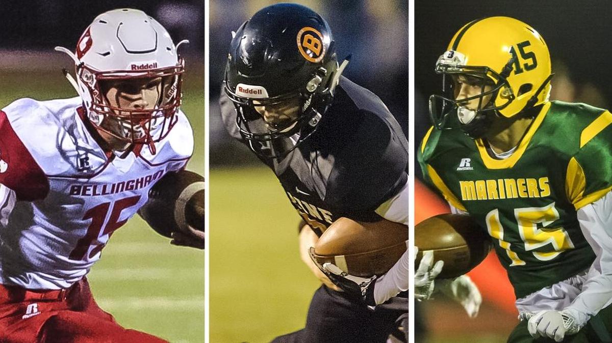 Bellingham's Connor Wallace, left, Blaine's Max Miller and Sehome's Austin Roberts hope to help their teams wrap up the 2017 high school football season with a win Thursday.