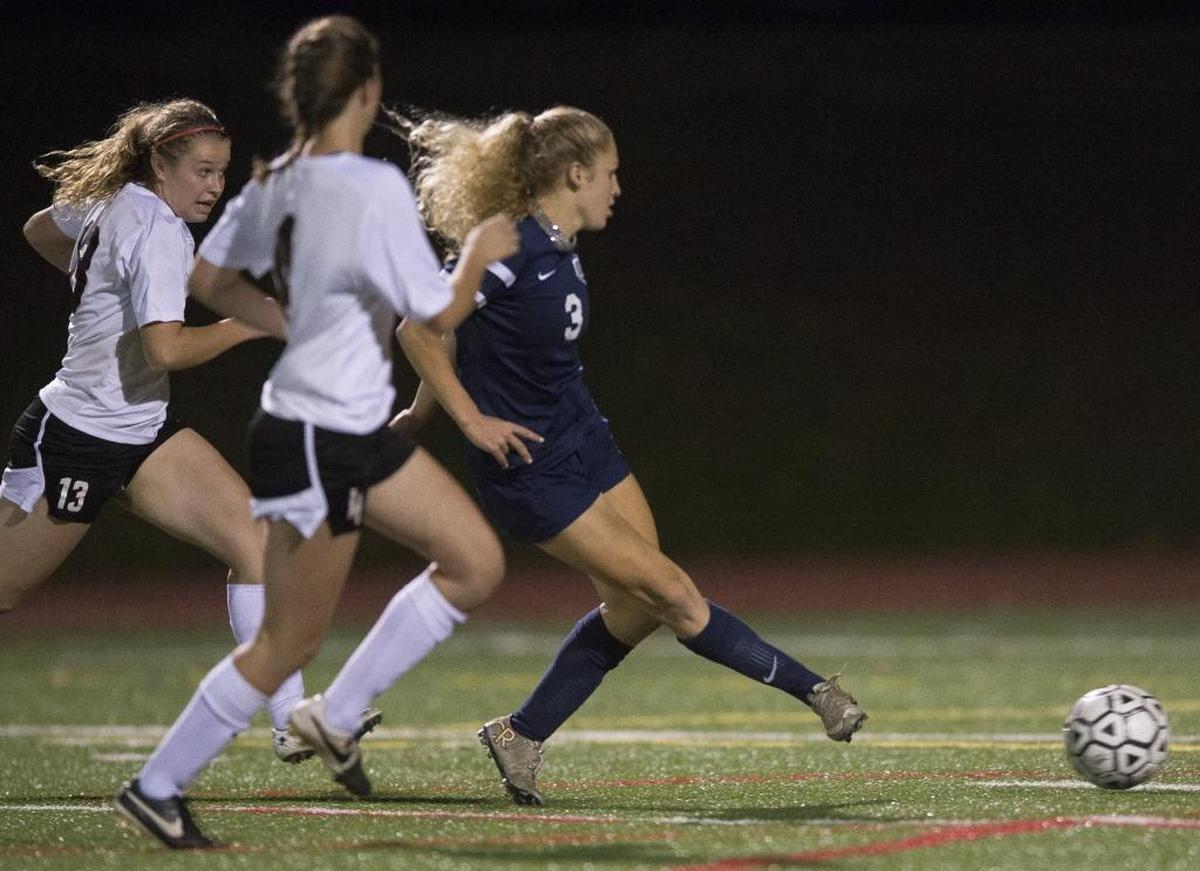 Squalicum’s Kim Hazlett scores the second of three goals during a 4-0 victory over Bellingham on Thursday, Sept. 17, in Bellingham.