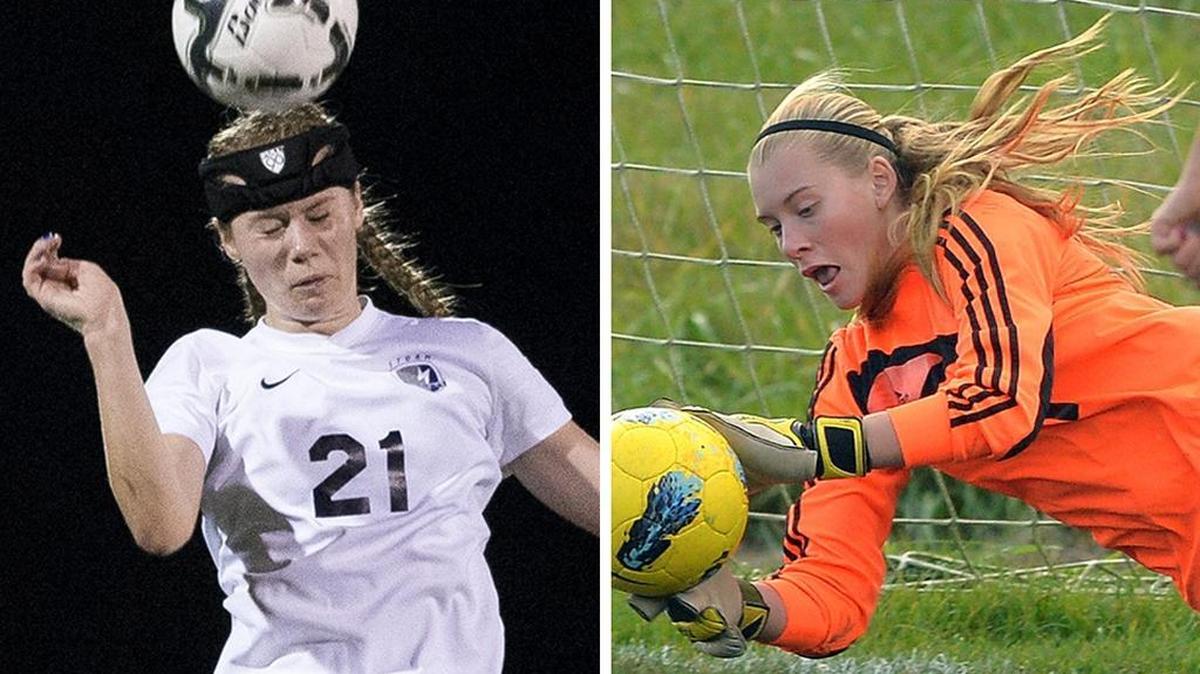 Squalicum midfielder Kendra Steele, left, was selected the 2016 All-Northwest Conference Offensive Most Valuable Player, while Meridian goalkeeper Sydney Gospodinovich was selected the league’s Defensive MVP.