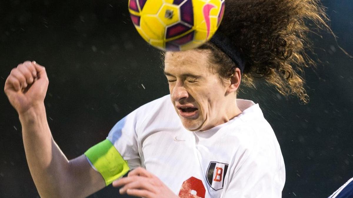 Bellingham’s Dane Thurston heads the ball during a victory over Squalicum on Tuesday, April 12, at Civic Stadium in Bellingham.