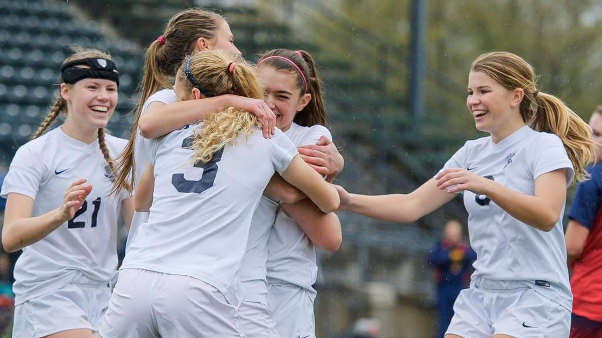 The Squalicum girls celebrate their goal against Black Hills during the second half of the Class 2A Girls' Soccer state quarterfinals on Saturday afternoon Nov. 14, at Civic Stadium in Bellingham.