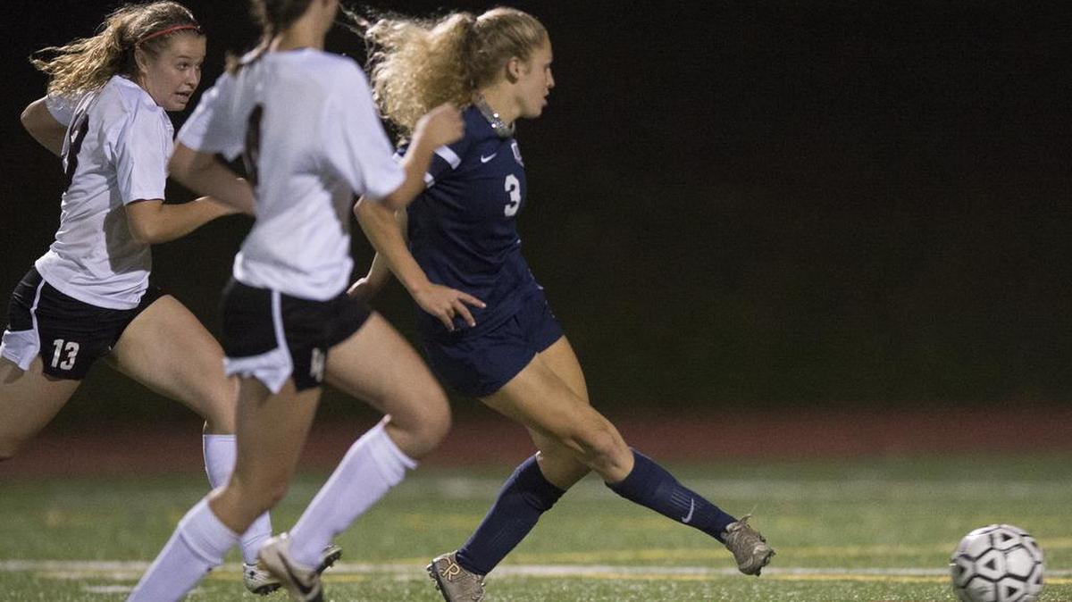 
Squalicum's Kim Hazlett scores the second of three goals during a 4-0 victory over Bellingham on Thursday, Sept. 17, in Bellingham, Wash.
