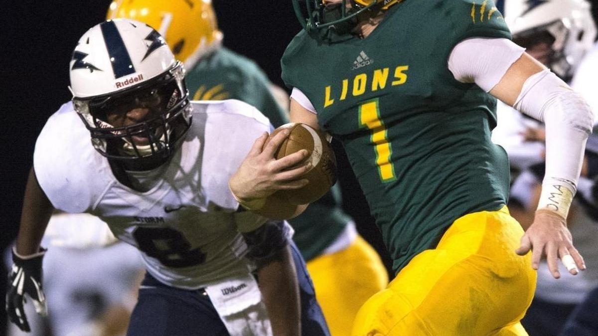 
Lynden's Jordan Wittenberg looks for yardage on Sept. 18 against Lynden. Wittenberg is second in the Northwest Conference is receiving yardage this year, just 7 yards behind Burlington-Edison’s Derek Cherryholmes.
