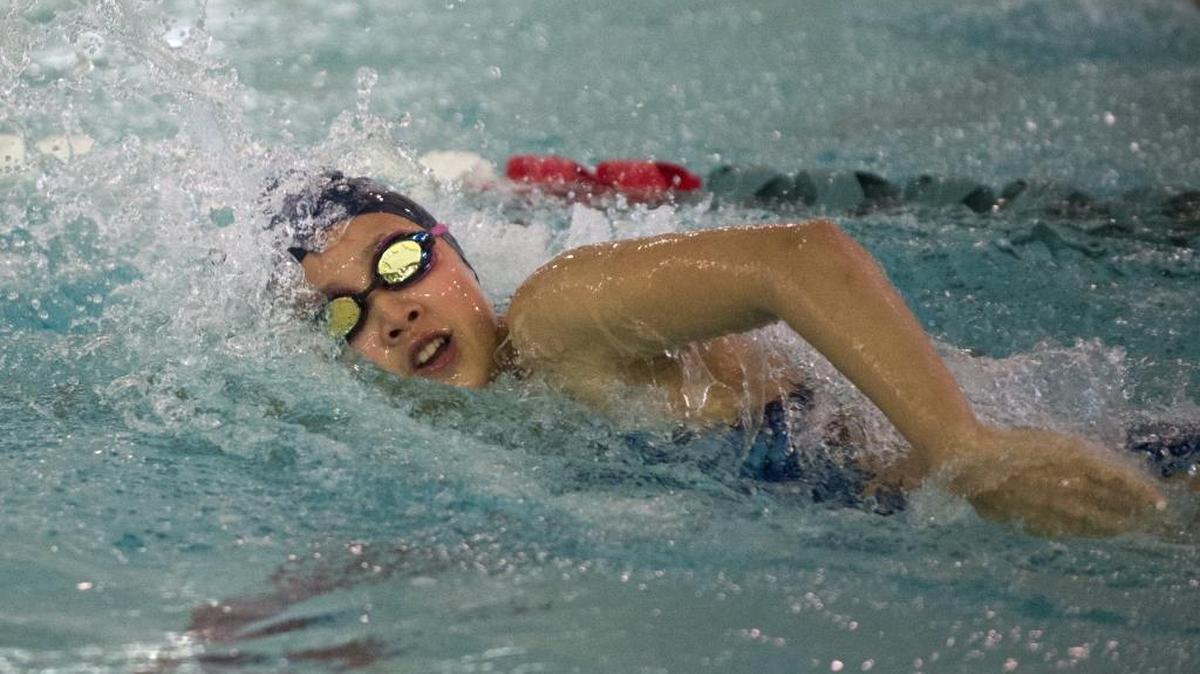 Squalicum’s Yanran Le swims in a meet against Bellingham Oct. 15, 2015, at Arne Hanna Aquatic Center. She committed to swim for Columbia University.