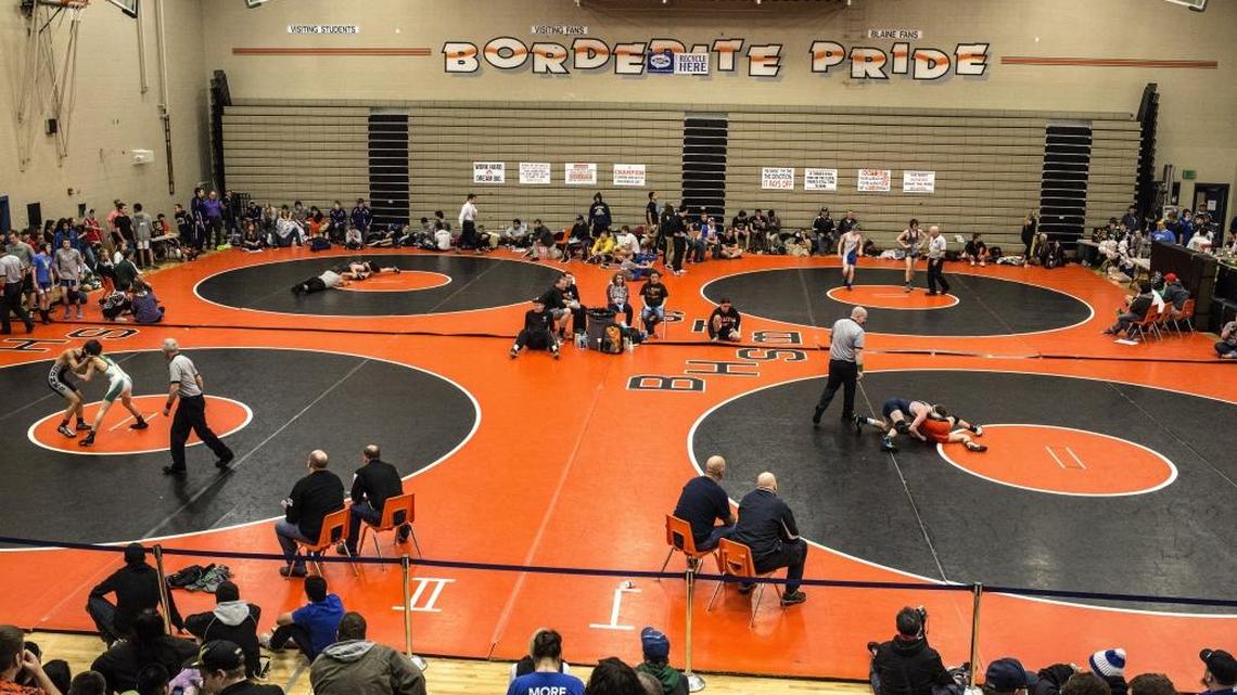 High school wrestling teams from Western Washington gathered to battle it out at the 2014 Battle at the Border wrestling tournament at Blaine High School. The 2016 tournament, originally scheduled for Friday and Saturday, has been postponed after Friday morning’s snow storm.