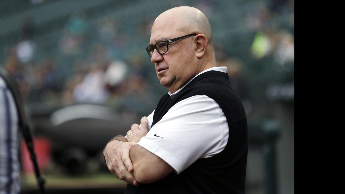 
Seattle Mariners general manager Jack Zduriencik watches batting practice before a baseball game between the Mariners and the Los Angeles Angels, Friday, July 10, 2015, in Seattle.
