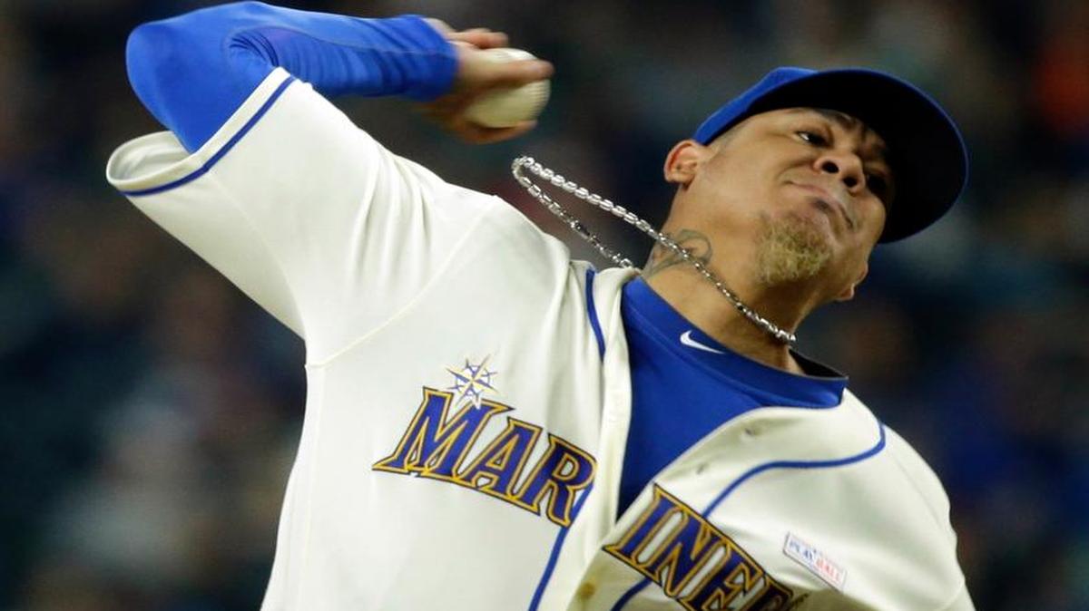 Seattle Mariners starting pitcher Felix Hernandez throws against the Los Angeles Angels during a baseball game, Sunday, May 15, 2016, in Seattle.