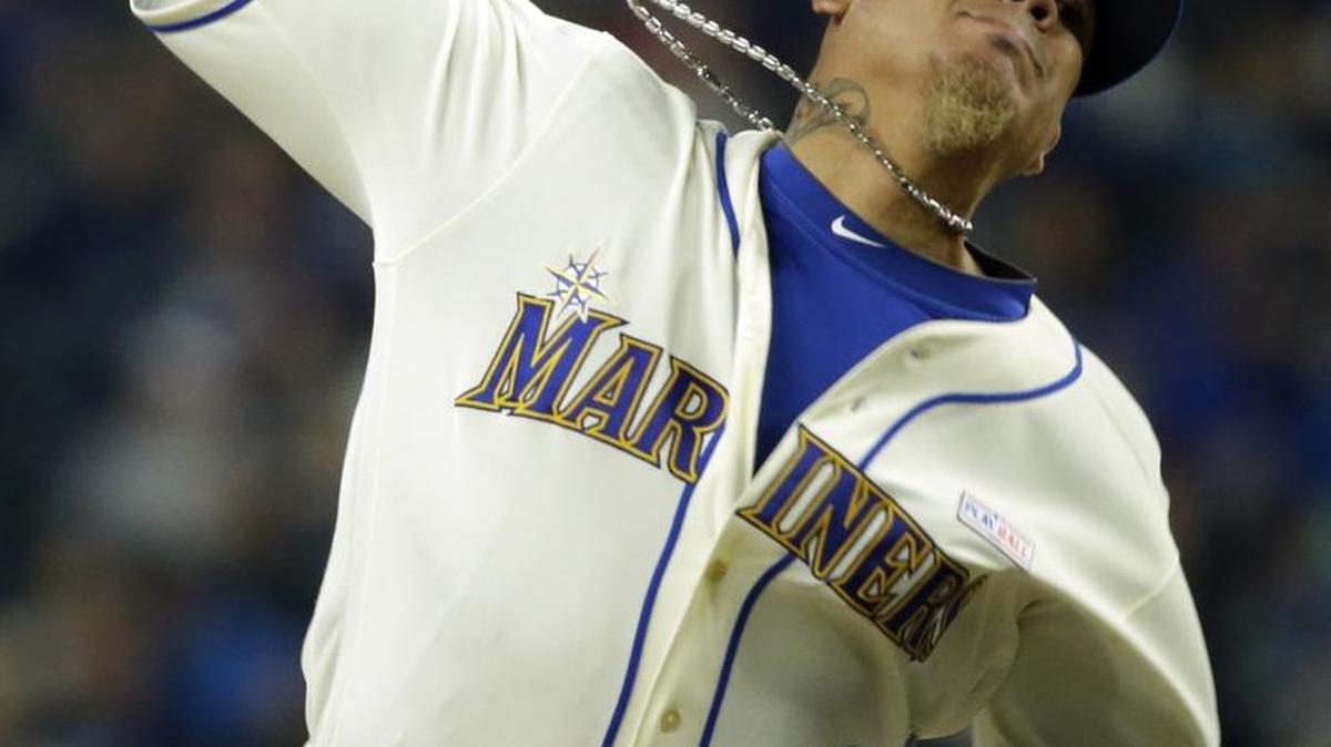 Seattle Mariners starting pitcher Felix Hernandez throws against the Los Angeles Angels during a baseball game, Sunday, May 15, 2016, in Seattle.