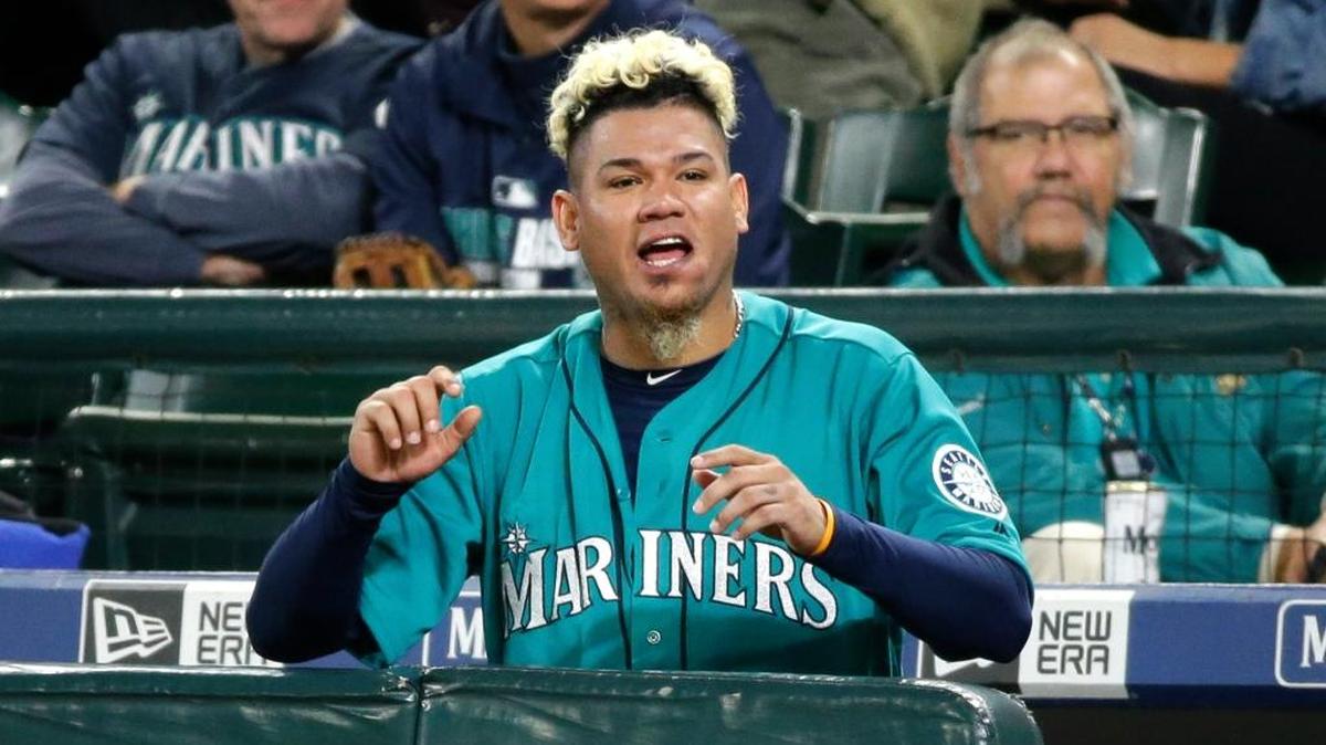 Seattle Mariners starting pitcher Felix Hernandez reacts from the dugout after he was pulled during the eighth inning of a baseball game against the Kansas City Royals, Friday, April 29, 2016, in Seattle. The Mariners won 1-0.