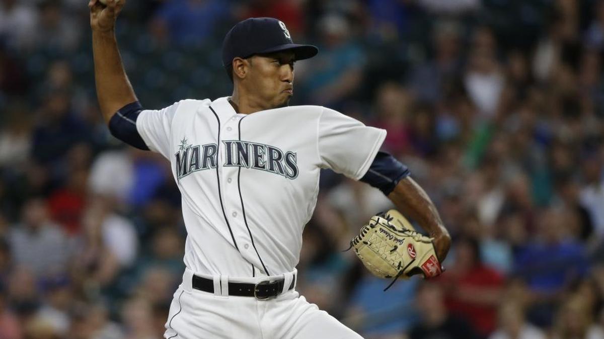 Seattle Mariners reliever Edwin Diaz throws against the Cleveland Indians during his major-league debut June 6 in Seattle.
