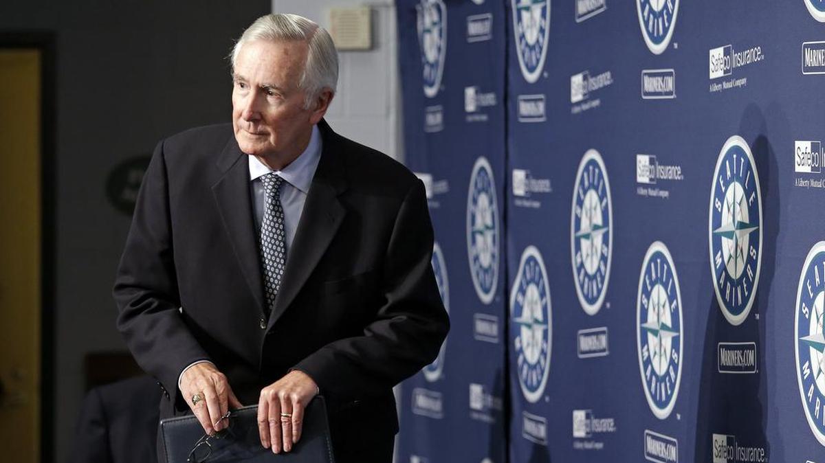 Current Seattle Mariners Chairman Howard Lincoln walks to a news conference announcing the intended sale of the club, along with his plan to retire from day-to-day oversight of the franchise, Wednesday, April 27, 2016, in Seattle.